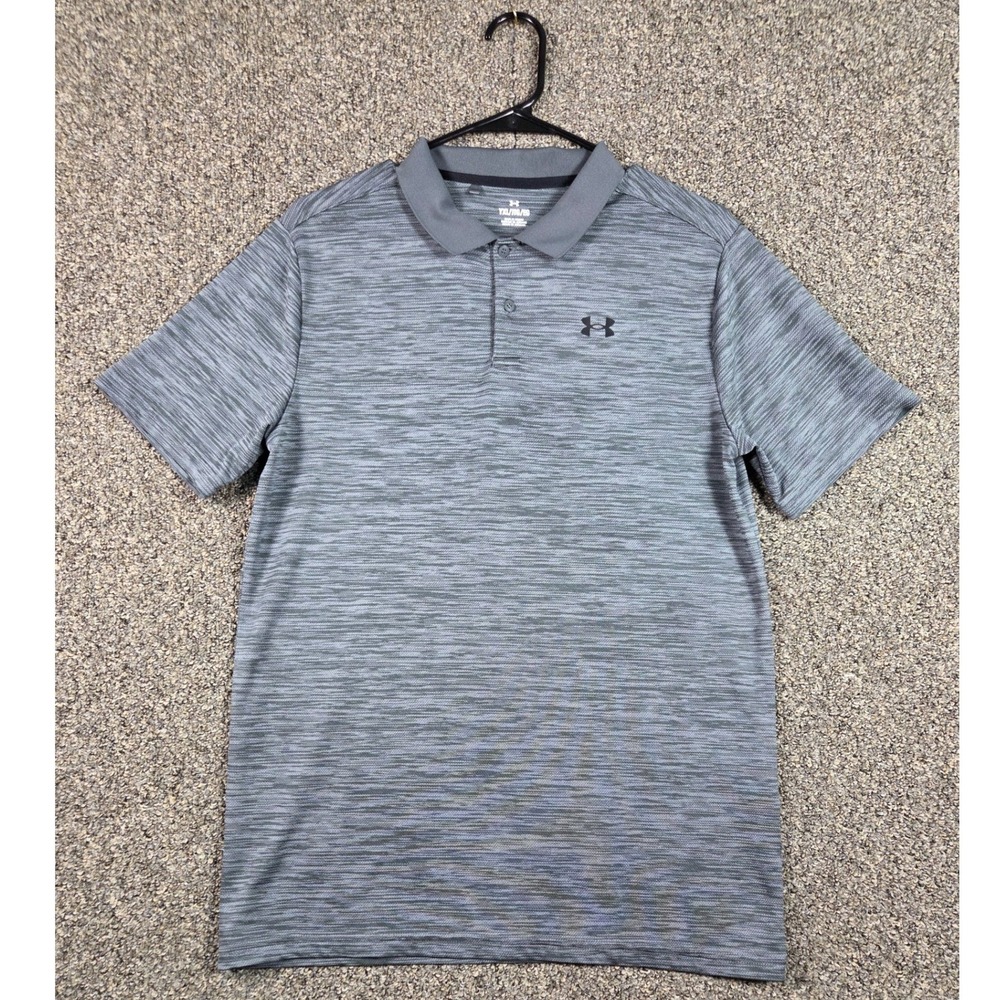 Under Armour Polo Shirt Mens XL Grey Space Dye Short‎ Sleeve Golf Top